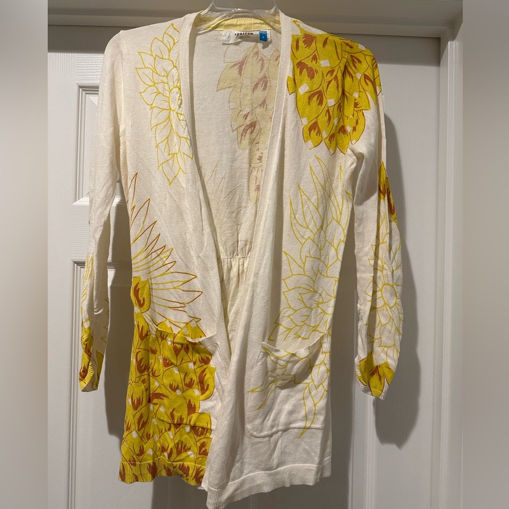 Anthropologie, Sparrow Yellow and White Knit Cardigan